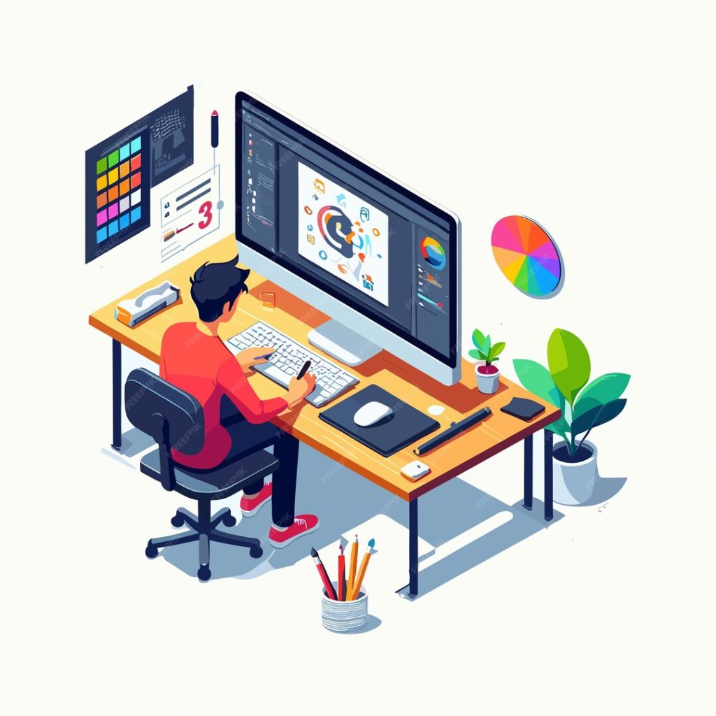 vector-isometric-illustration-man-working-desktop-computer-designing_1272652-412 Best for Web Designing